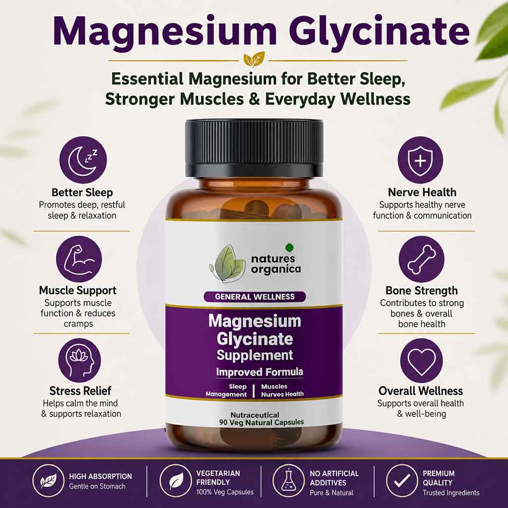 Magnesium Glycinate Supplement – Sleep, Muscle & Nerve Support | Nature Organica